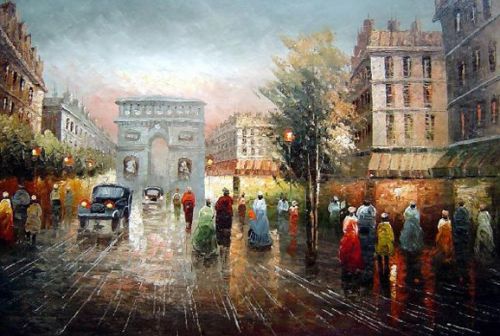 Oil Painting(油畫作品） Pedestrian Cross Paris Arch de Triumph