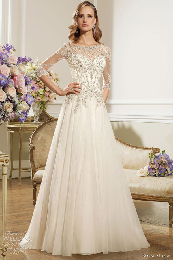 ronald joyce 2013 wedding dress three quarter illusion sleeves